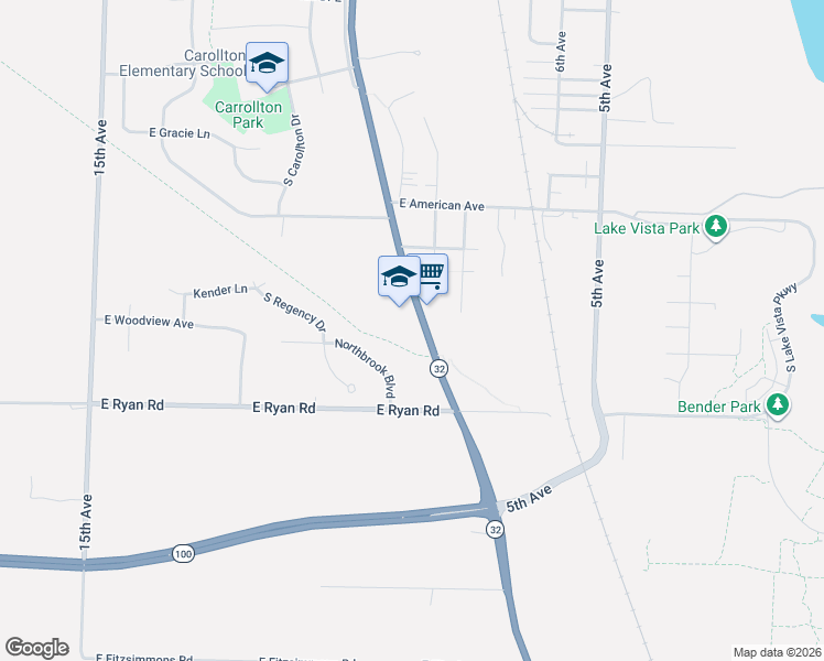 map of restaurants, bars, coffee shops, grocery stores, and more near 9329 South Chicago Road in Oak Creek