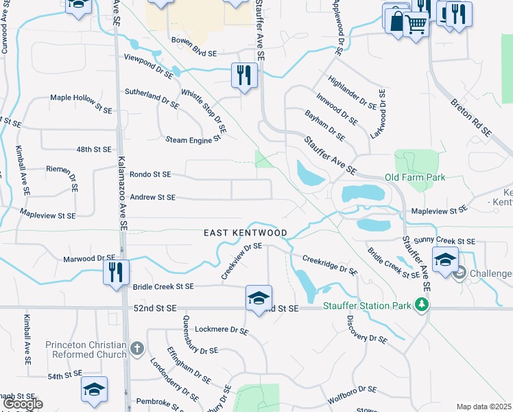 map of restaurants, bars, coffee shops, grocery stores, and more near 1933 Andrew Street Southeast in Kentwood