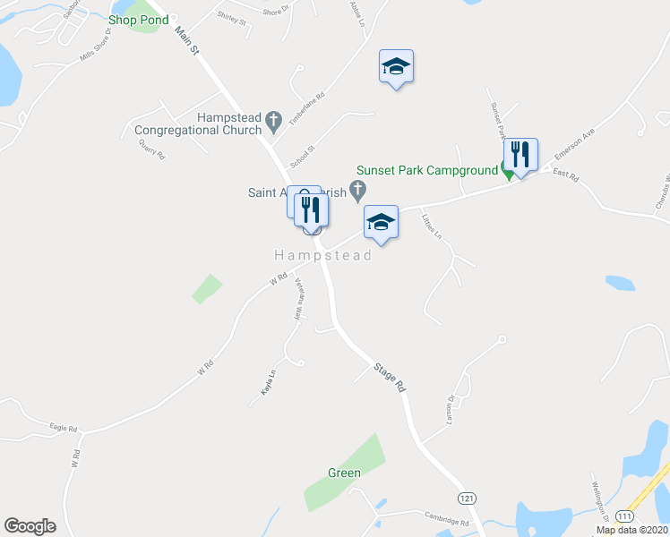 map of restaurants, bars, coffee shops, grocery stores, and more near 1 Emerson Avenue in Hampstead