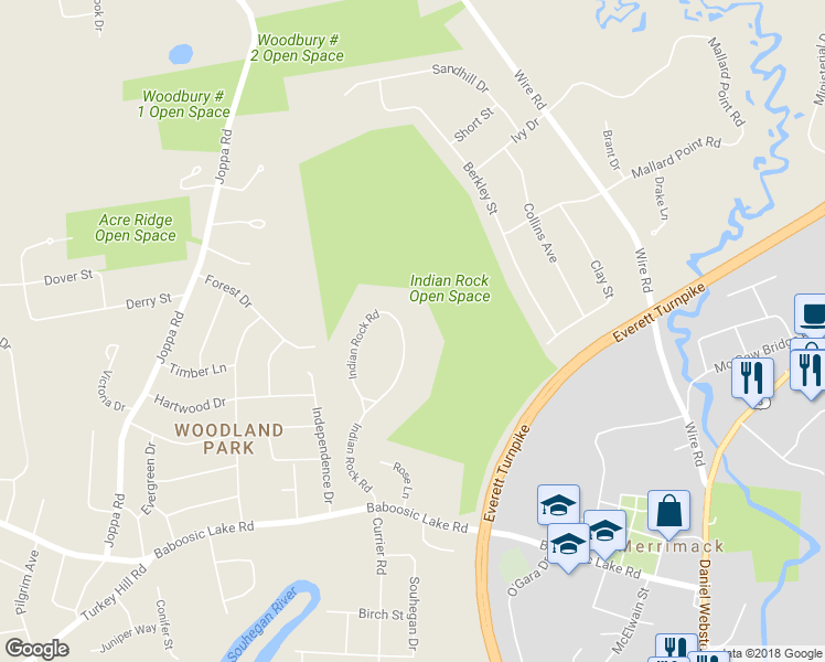map of restaurants, bars, coffee shops, grocery stores, and more near 149 Indian Rock Road in Merrimack