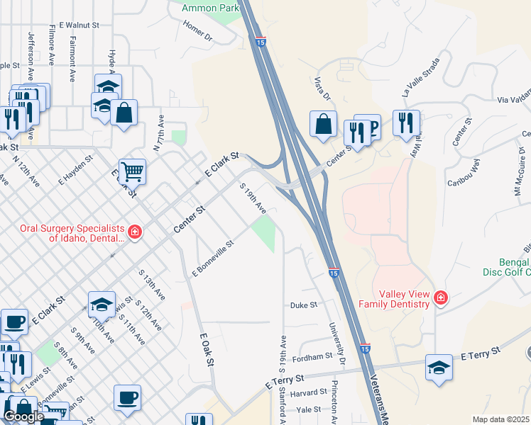 map of restaurants, bars, coffee shops, grocery stores, and more near 298 S 19th Ave in Pocatello