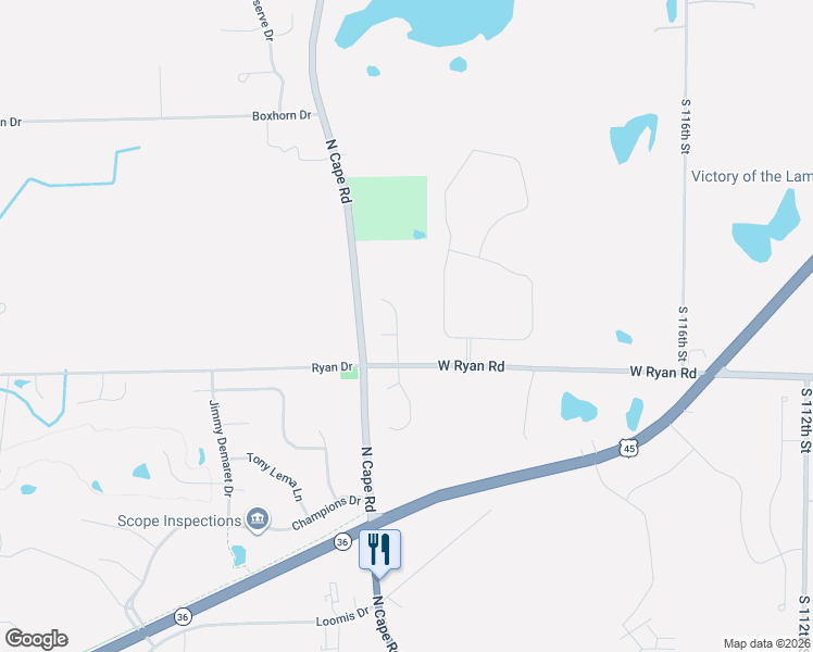 map of restaurants, bars, coffee shops, grocery stores, and more near W125S9398 Prairie Meadows Drive in Muskego