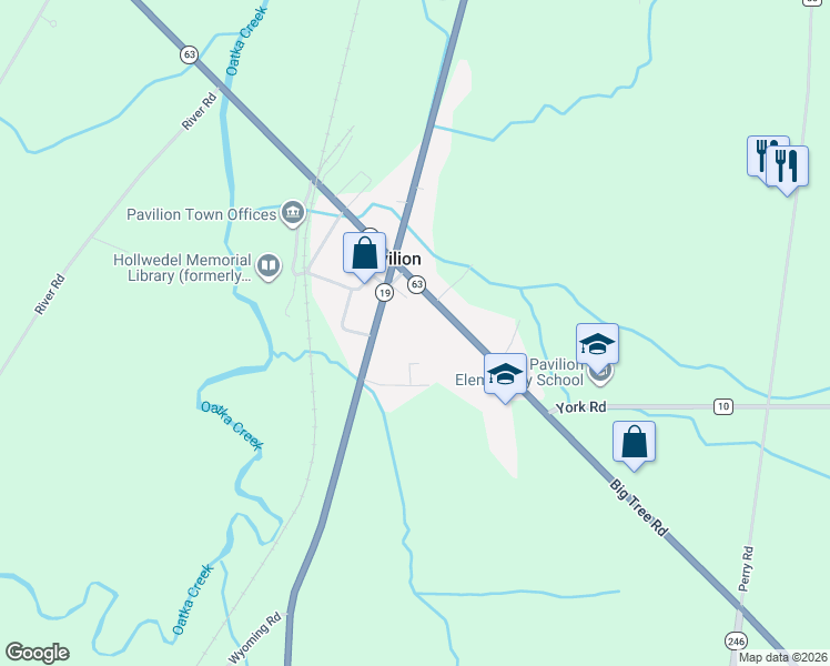 map of restaurants, bars, coffee shops, grocery stores, and more near 11143 Lake Street in Pavilion