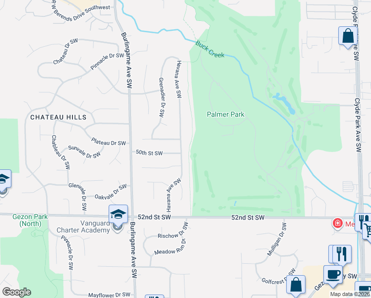 map of restaurants, bars, coffee shops, grocery stores, and more near 4956 Havana Avenue Southwest in Wyoming