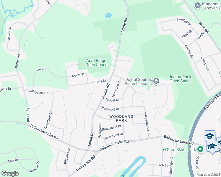 map of restaurants, bars, coffee shops, grocery stores, and more near 54 Joppa Road in Merrimack