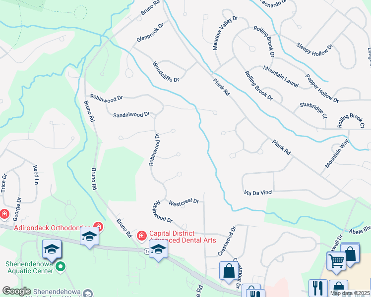 map of restaurants, bars, coffee shops, grocery stores, and more near 11 Wintergreen Court in Saratoga County