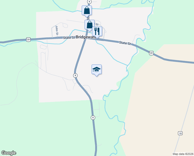 map of restaurants, bars, coffee shops, grocery stores, and more near in Bridgewater