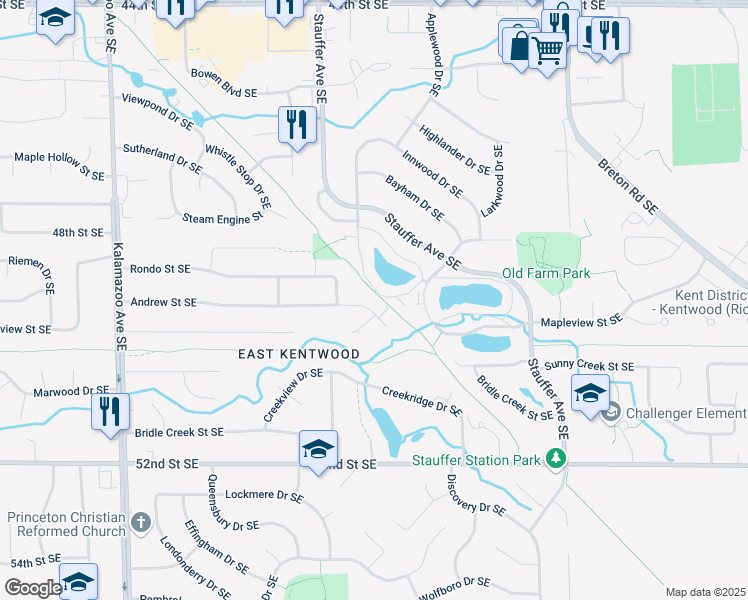 map of restaurants, bars, coffee shops, grocery stores, and more near 2035 Andrew Street Southeast in Kentwood