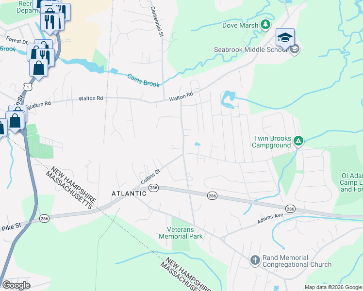 map of restaurants, bars, coffee shops, grocery stores, and more near 67 Washington Street in Seabrook