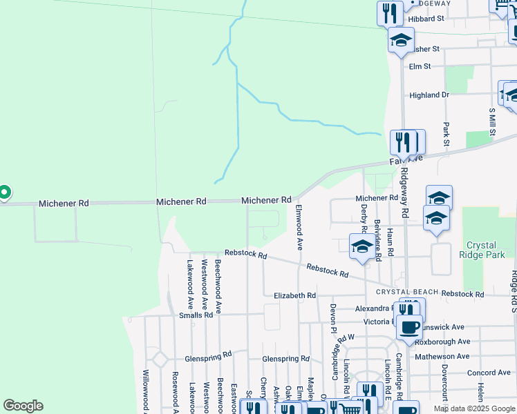 map of restaurants, bars, coffee shops, grocery stores, and more near 15 Beachwalk Crescent in Fort Erie