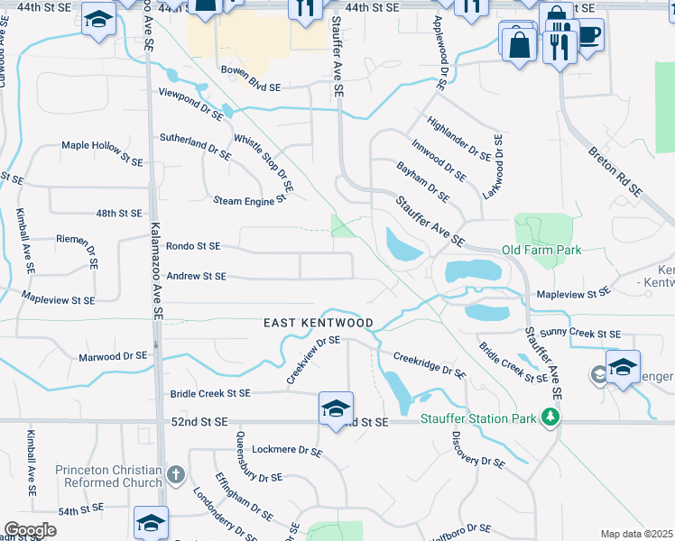 map of restaurants, bars, coffee shops, grocery stores, and more near 1933 Andrew Street Southeast in Kentwood