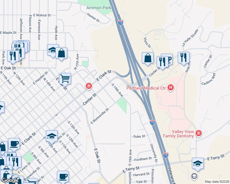 map of restaurants, bars, coffee shops, grocery stores, and more near 200-298 S 19th Ave in Pocatello