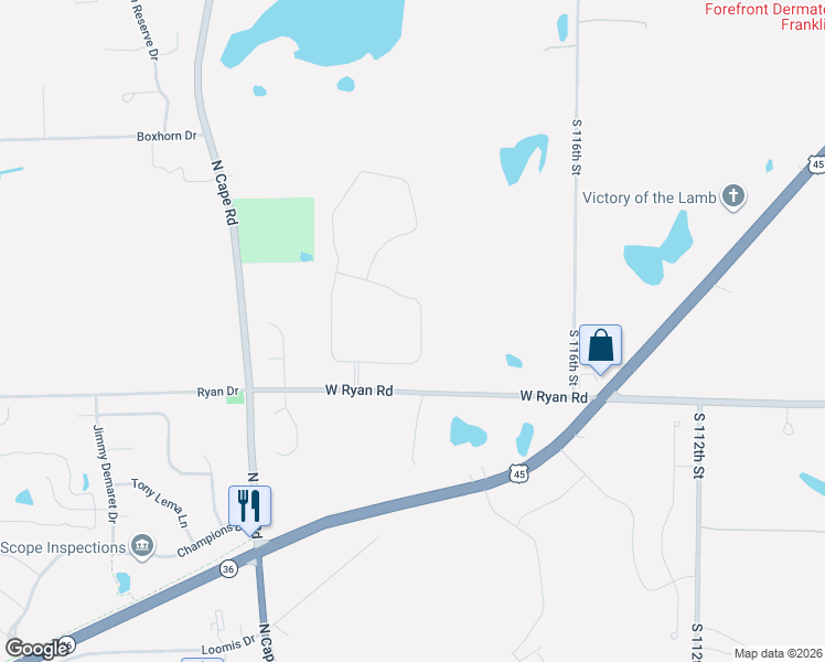 map of restaurants, bars, coffee shops, grocery stores, and more near 12200 West Ryan Road in Franklin