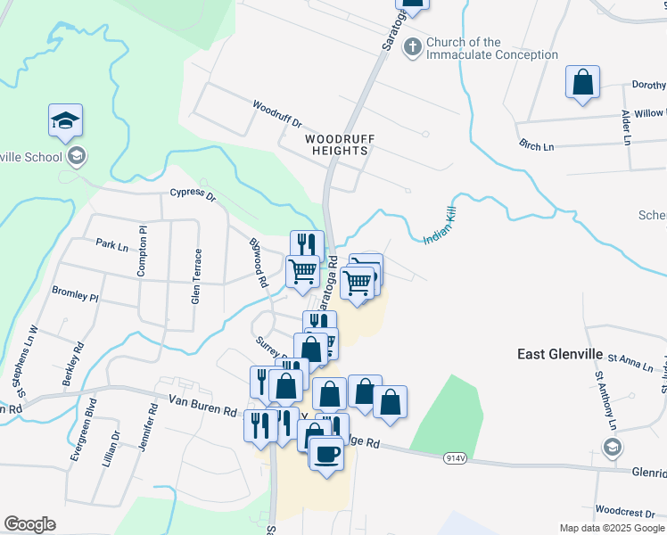 map of restaurants, bars, coffee shops, grocery stores, and more near 320 Saratoga Road in Schenectady