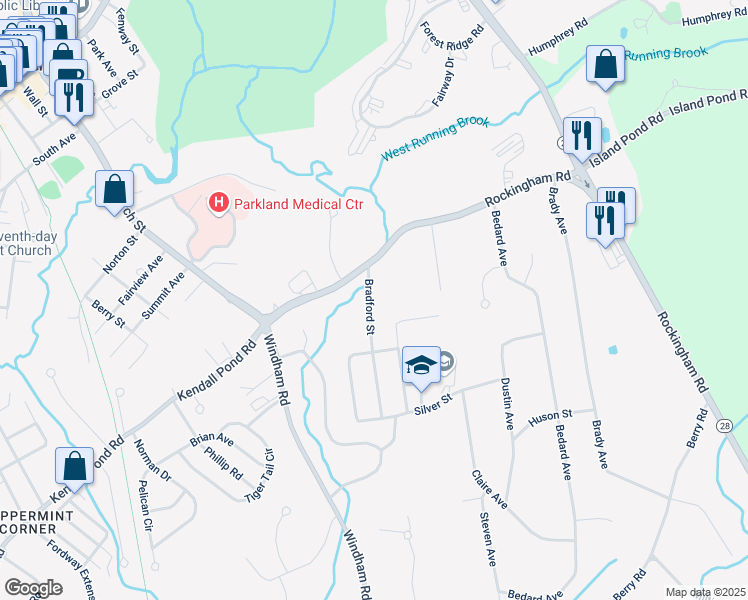 map of restaurants, bars, coffee shops, grocery stores, and more near 17 Bradford Street in Derry