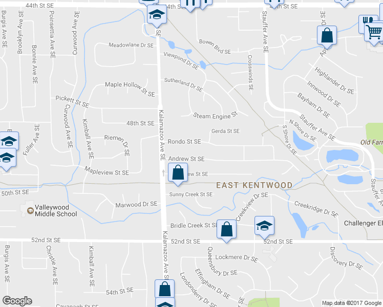 map of restaurants, bars, coffee shops, grocery stores, and more near 1701 Andrew Street Southeast in Kentwood