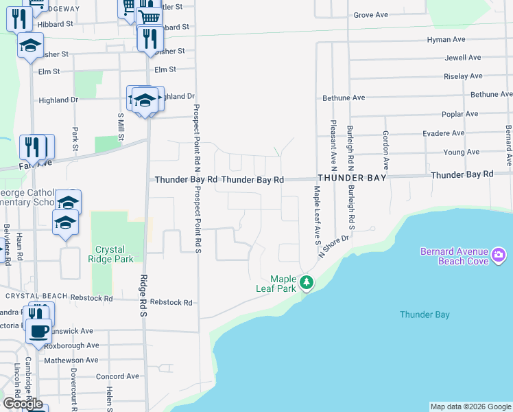 map of restaurants, bars, coffee shops, grocery stores, and more near 79 Sunrise Court in Fort Erie