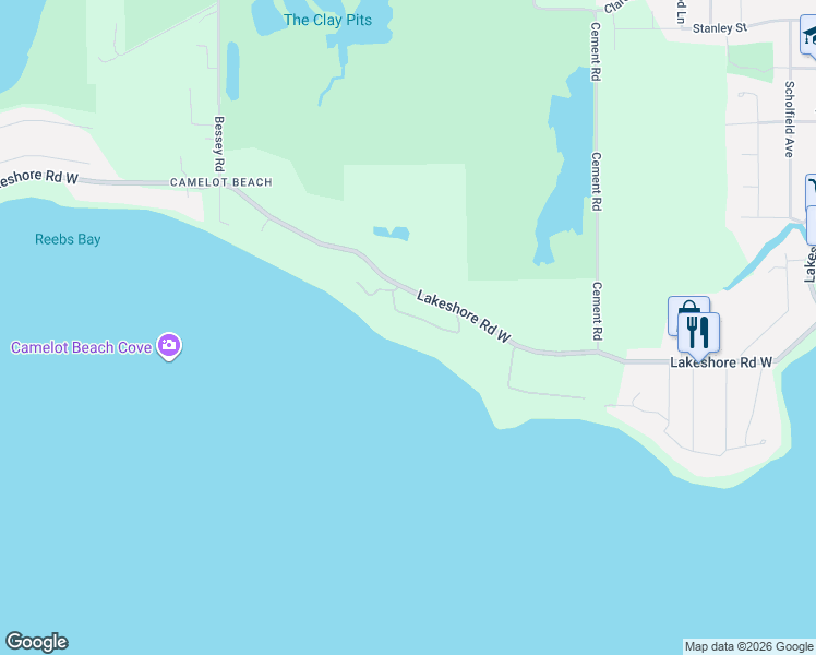 map of restaurants, bars, coffee shops, grocery stores, and more near 10285 Lakeshore Road West in Port Colborne