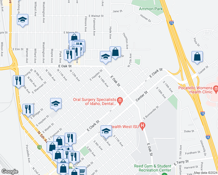 map of restaurants, bars, coffee shops, grocery stores, and more near 401 North 14th Avenue in Pocatello