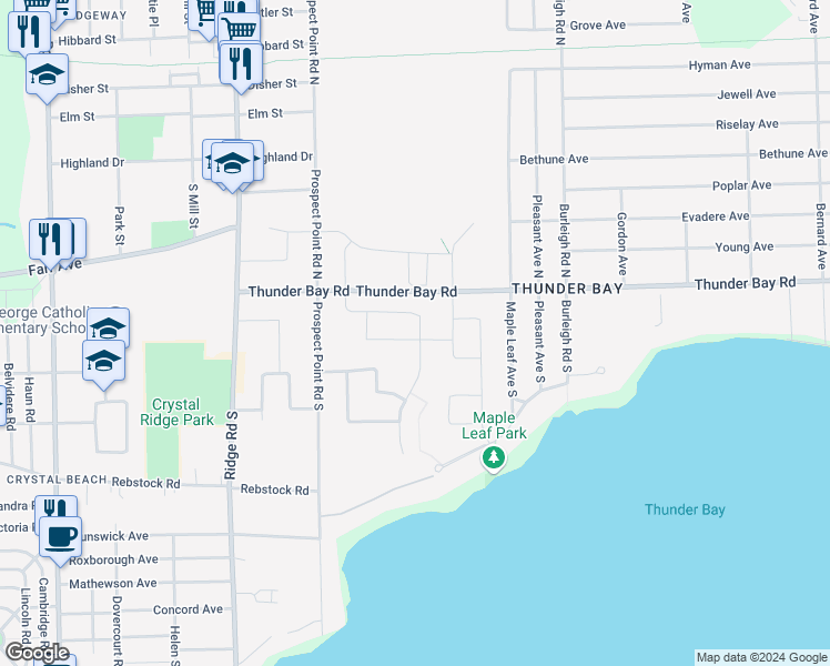map of restaurants, bars, coffee shops, grocery stores, and more near 79 Sunrise Court in Fort Erie