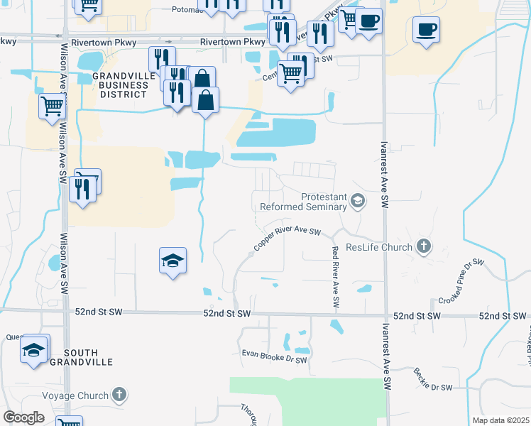 map of restaurants, bars, coffee shops, grocery stores, and more near 3486 Rapid River Avenue in Wyoming