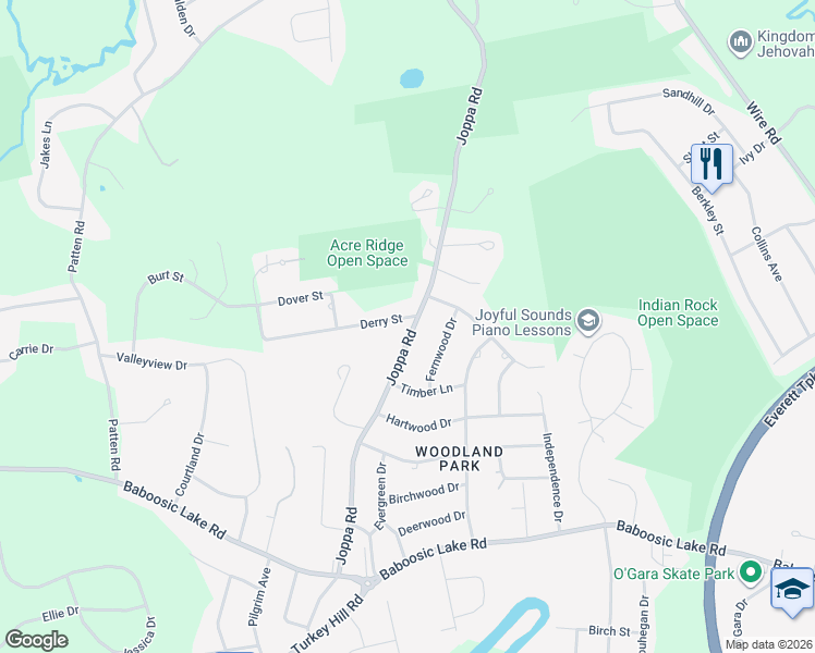 map of restaurants, bars, coffee shops, grocery stores, and more near 54 Joppa Road in Merrimack