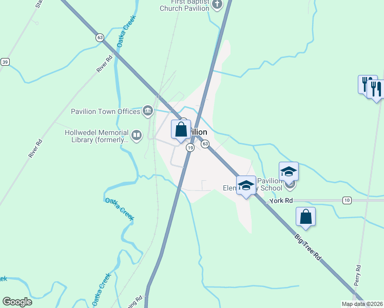 map of restaurants, bars, coffee shops, grocery stores, and more near 11143 Lake Street in Pavilion