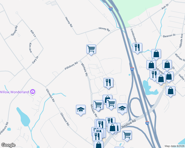 map of restaurants, bars, coffee shops, grocery stores, and more near 15 Pillsbury Road in Londonderry
