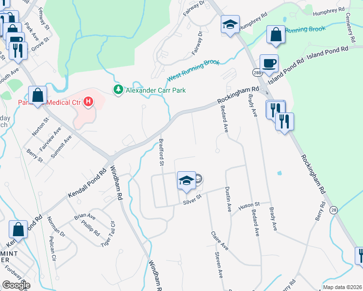 map of restaurants, bars, coffee shops, grocery stores, and more near 10 Upstone Lane in Derry