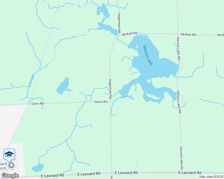 map of restaurants, bars, coffee shops, grocery stores, and more near 5000-5420 Hagerman Road in Leonard