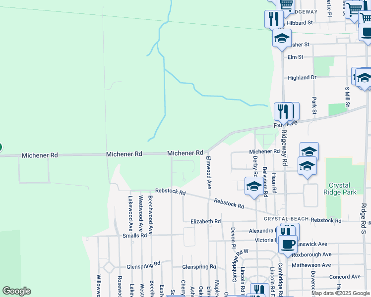 map of restaurants, bars, coffee shops, grocery stores, and more near 4102 Michener Road in Fort Erie