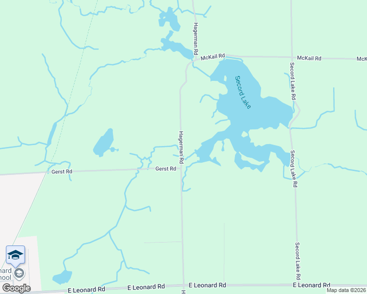 map of restaurants, bars, coffee shops, grocery stores, and more near 5000-5420 Hagerman Road in Leonard
