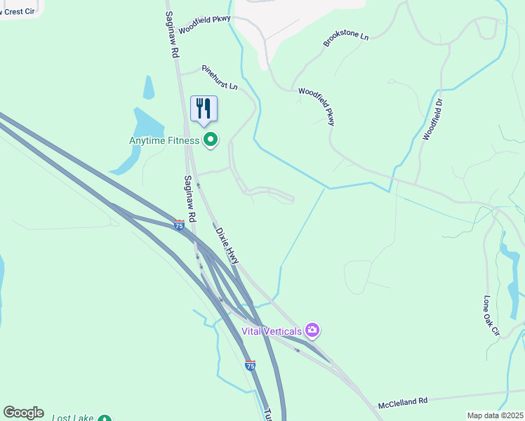 map of restaurants, bars, coffee shops, grocery stores, and more near 14307 Pinehurst Lane in Grand Blanc