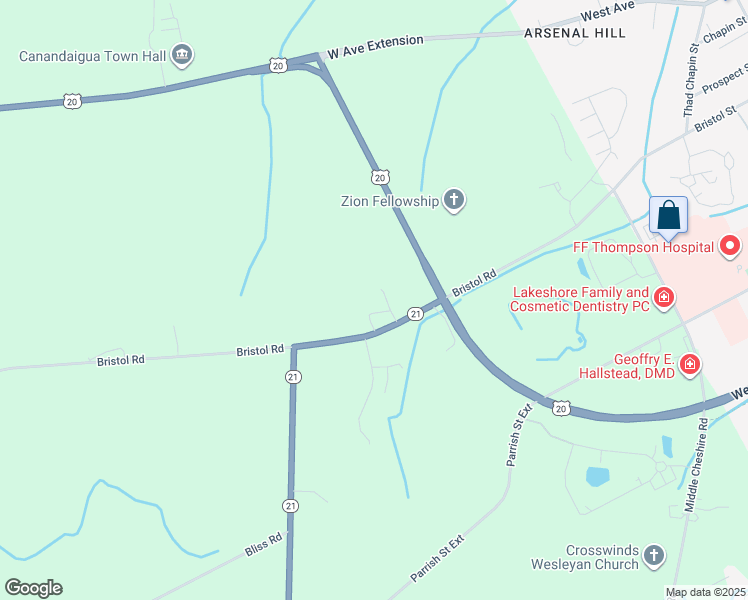 map of restaurants, bars, coffee shops, grocery stores, and more near 3132 State Route 21 in Canandaigua