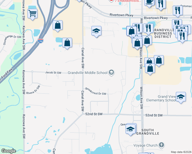 map of restaurants, bars, coffee shops, grocery stores, and more near 4900 Canal Avenue Southwest in Wyoming