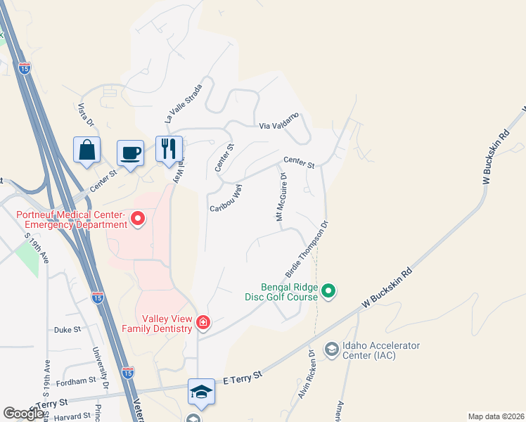 map of restaurants, bars, coffee shops, grocery stores, and more near 355 Skyline Drive in Pocatello