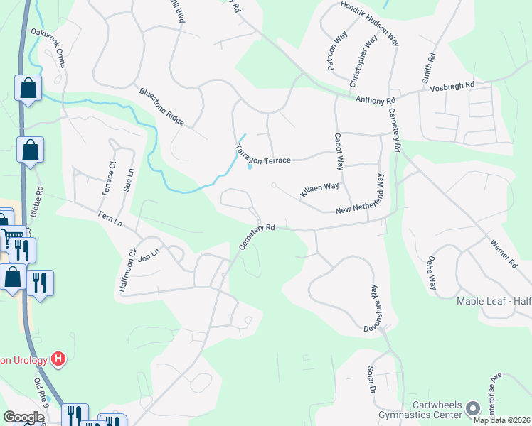 map of restaurants, bars, coffee shops, grocery stores, and more near 21 Mazy Lane in Saratoga County