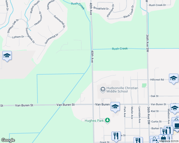 map of restaurants, bars, coffee shops, grocery stores, and more near 5799 40th Avenue in Hudsonville