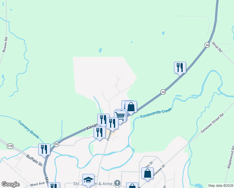 map of restaurants, bars, coffee shops, grocery stores, and more near 7 Colony Court in Alexander