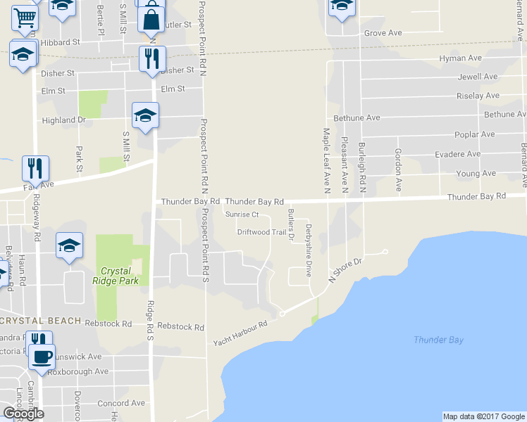map of restaurants, bars, coffee shops, grocery stores, and more near 58 Sunrise Court in Fort Erie