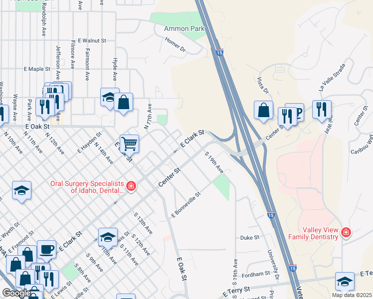 map of restaurants, bars, coffee shops, grocery stores, and more near 140 North 18th Avenue in Pocatello