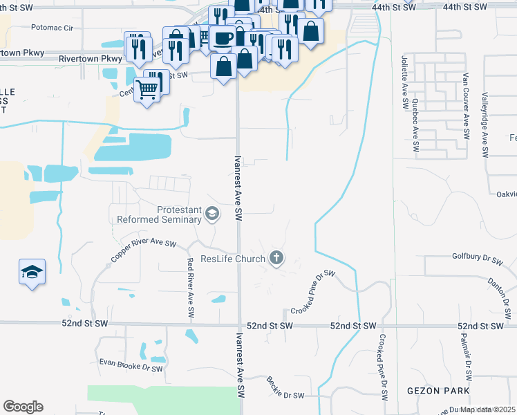 map of restaurants, bars, coffee shops, grocery stores, and more near 4930 Ivanrest Avenue Southwest in Wyoming