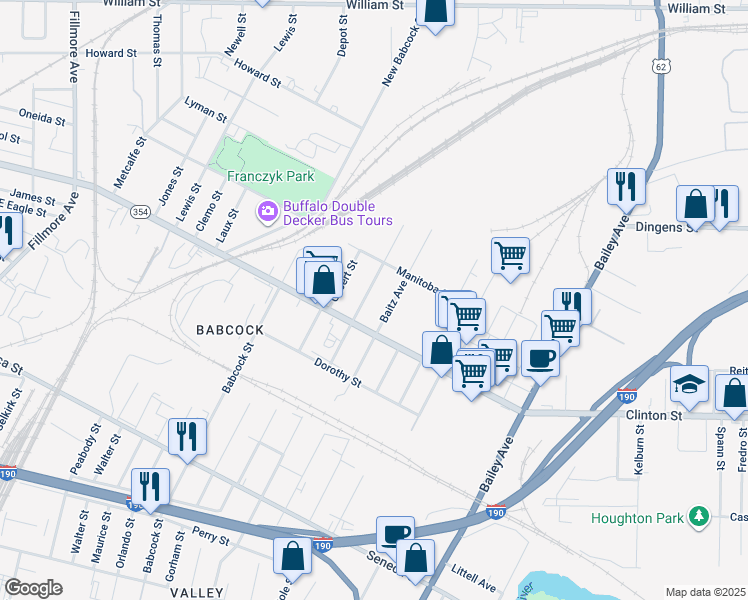 map of restaurants, bars, coffee shops, grocery stores, and more near 139 Scoville Avenue in Buffalo