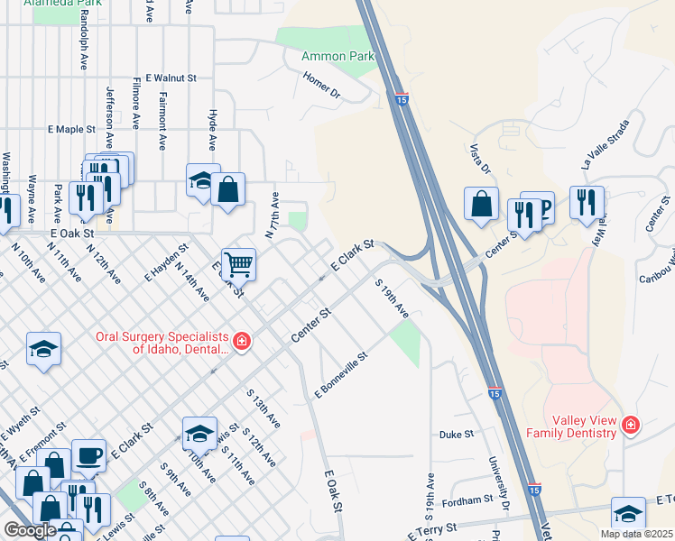 map of restaurants, bars, coffee shops, grocery stores, and more near 152 North 18th Avenue in Pocatello