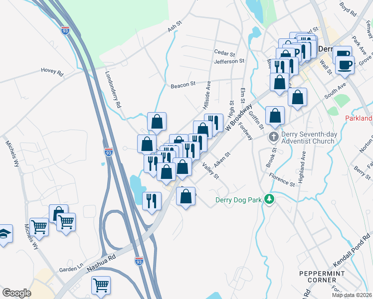map of restaurants, bars, coffee shops, grocery stores, and more near 8 Dickey Street in Londonderry
