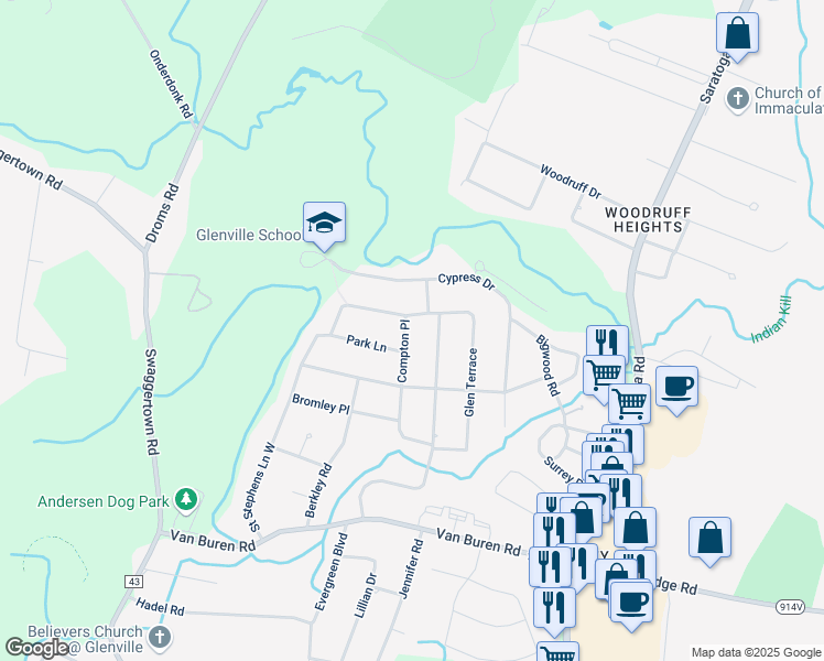 map of restaurants, bars, coffee shops, grocery stores, and more near 12 Compton Place in Schenectady