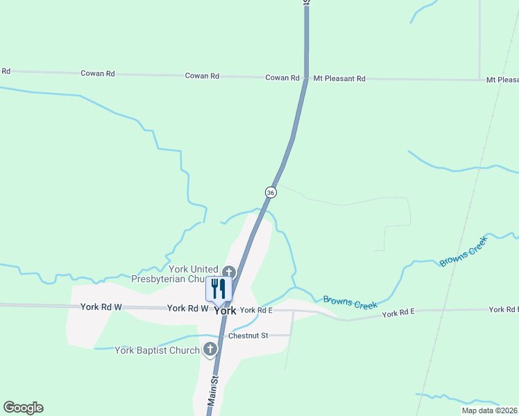 map of restaurants, bars, coffee shops, grocery stores, and more near in York