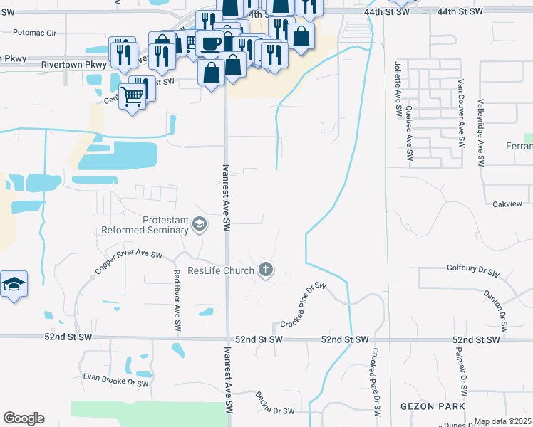 map of restaurants, bars, coffee shops, grocery stores, and more near 4930 Ivanrest Avenue Southwest in Wyoming
