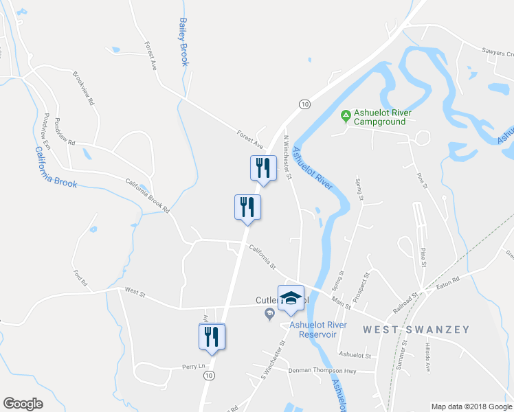 map of restaurants, bars, coffee shops, grocery stores, and more near 1A West Swanzey Road in Swanzey