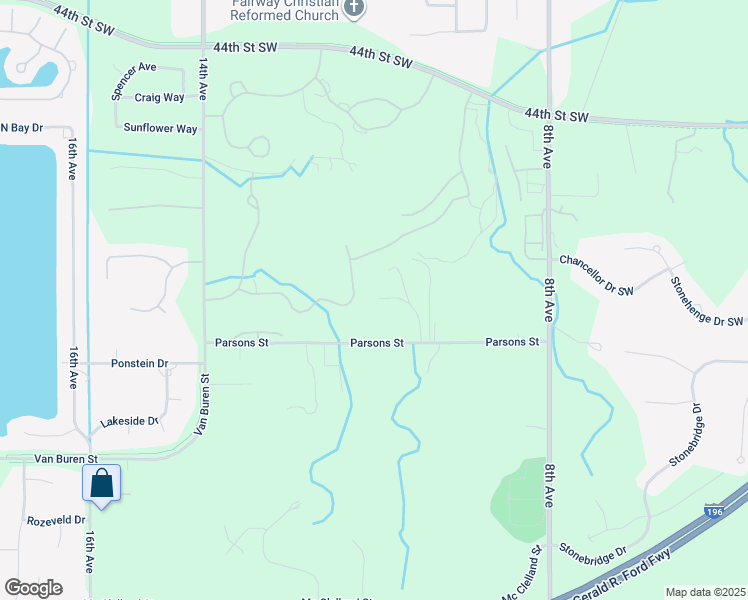 map of restaurants, bars, coffee shops, grocery stores, and more near 1037 Parsons Street in Grandville